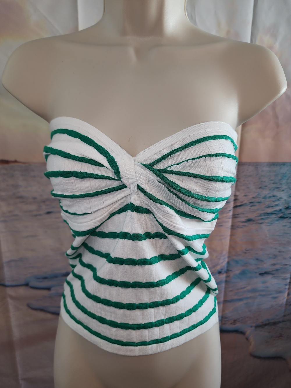Zenana Outfitters White & Green Strapless Twist-Front Camisole